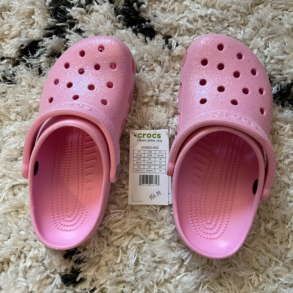 CROCS Sparkly Pink Slippers women size 6